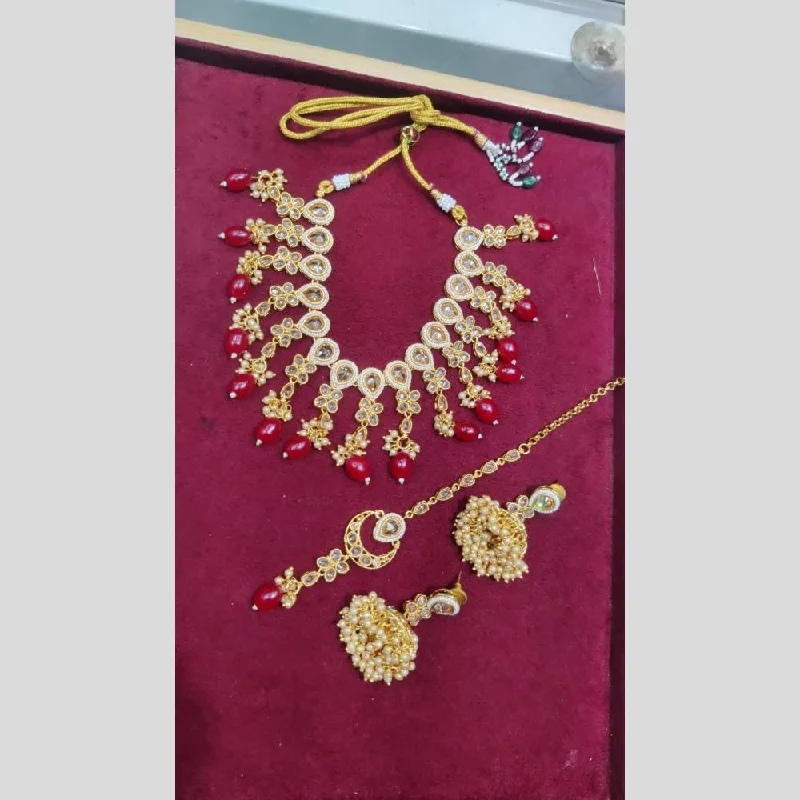 Women’s crystal necklace-SNERA Gold Plated Crystal Stone And Beads Necklace Set