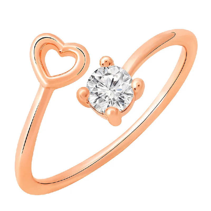 Women’s square ring-Mahi Rose Gold Plated Heart and Round Shape Adjustable Finger Ring with Cubic Zirconia for Women (FR1103161ZWhi)