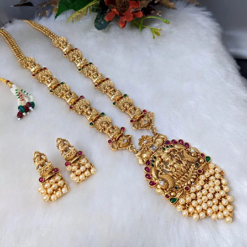 Women’s initial necklace-Aamrapali Gold Plated Long Temple Necklace Set