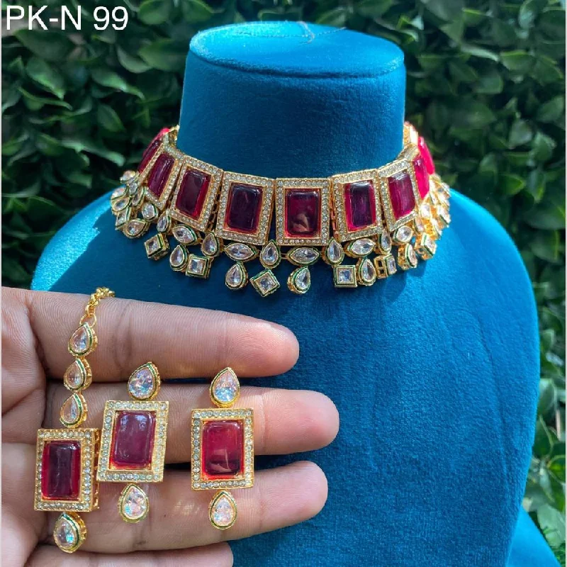 Women’s layered gold necklace-Amoliya Jewels Gold Plated Crystal Stone Choker Necklace Set