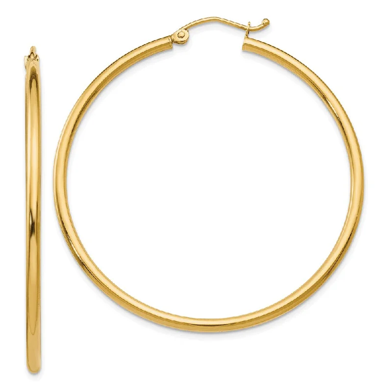 Women’s sapphire earrings-2mm Round Hoop Earrings in 14k Yellow Gold, 45mm (1 3/4 Inch)