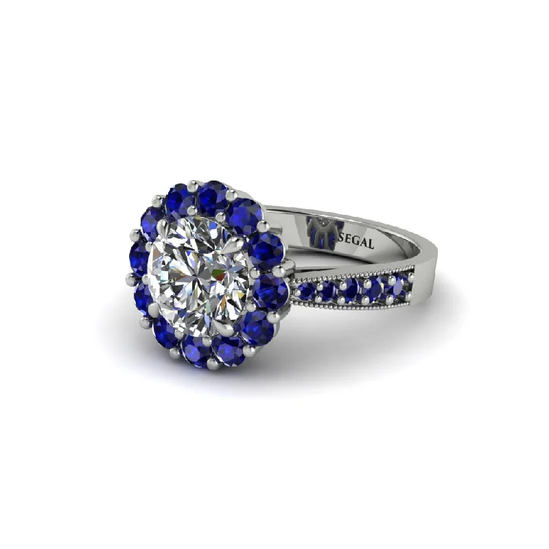 Women’s cathedral engagement ring-Sapphire Round Halo Engagement Ring - Unity No. 63