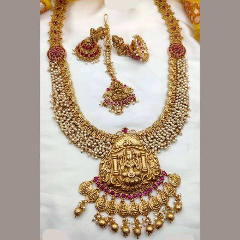 Women’s classic pearl necklace-Jewel Addiction Copper Gold Plated Pearl Temple Necklace Set