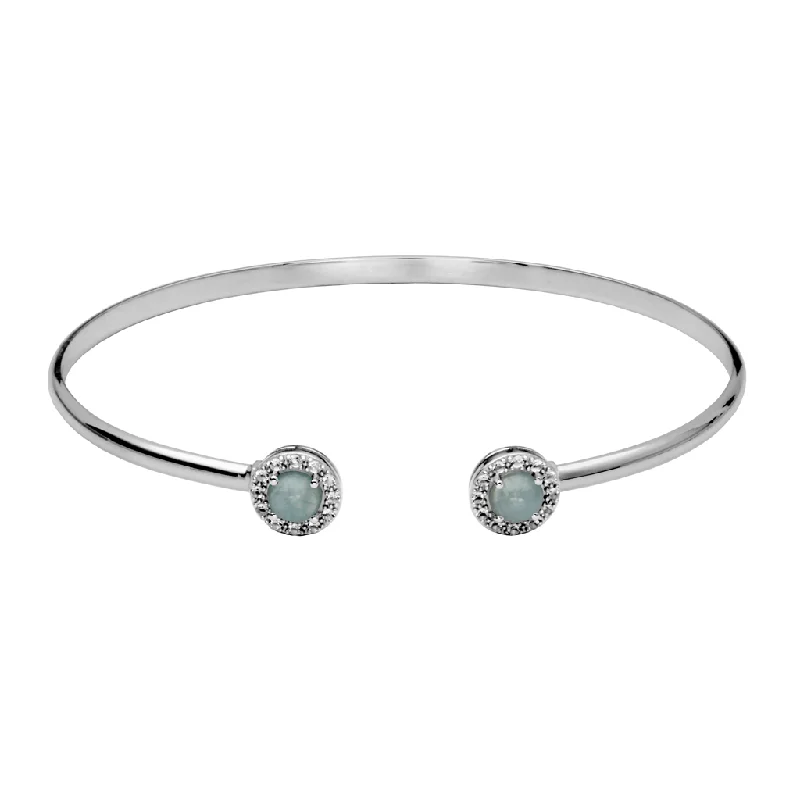 Women’s gold chain bracelet-Sterling Silver Milky Aquamarine & White Topaz Halo Cuff Bracelet by Samuel B.