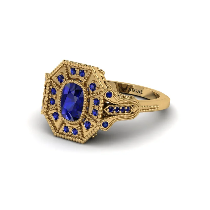 Women’s simple engagement ring-Sapphire Cushion Cut Art Deco Engagement Ring - Alicia No. 73