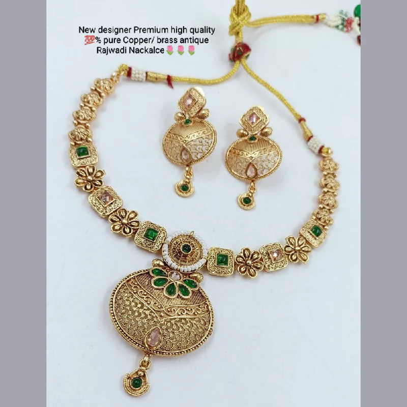 Women’s eco-friendly pendant necklace-Manisha Jewellery Gold Plated Pota Stone Necklace Set