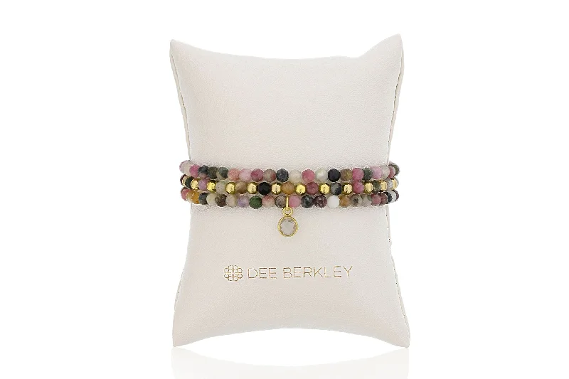 Women’s personalized bangle-Multi Color Tourmaline & Gold Filled Bead Stretch Bracelet Set by Dee Berkley