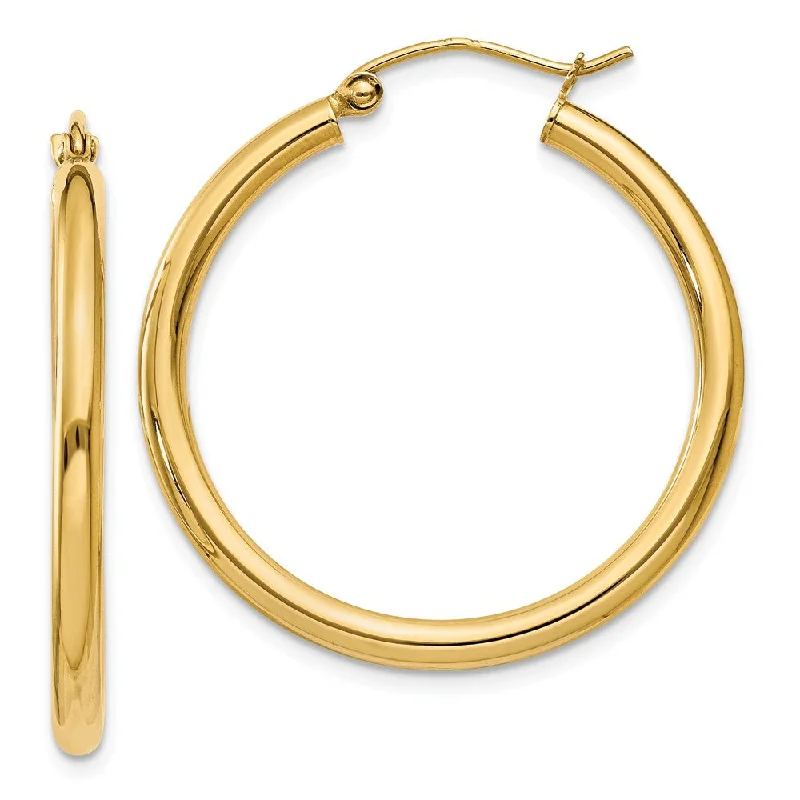 Women’s bridal earrings-2.5mm, 14k Yellow Gold Classic Round Hoop Earrings, 30mm (1 1/8 Inch)