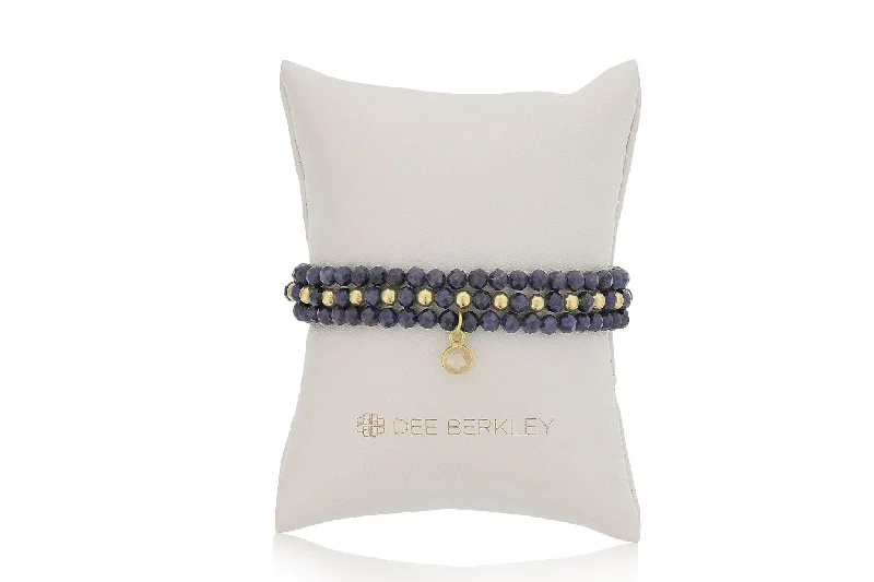 Women’s gold chain bracelet-Blue Sapphire & Gold Filled Bead Stretch Bracelet Set by Dee Berkley