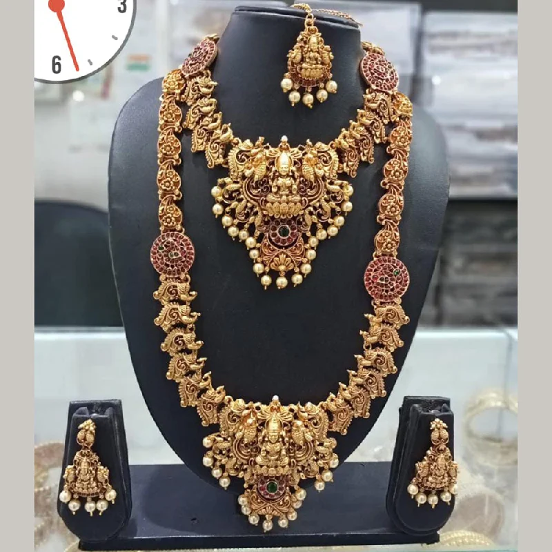 Women’s personalized pendant necklace-Manisha Jewellery Gold Plated Temple Double Necklace Set