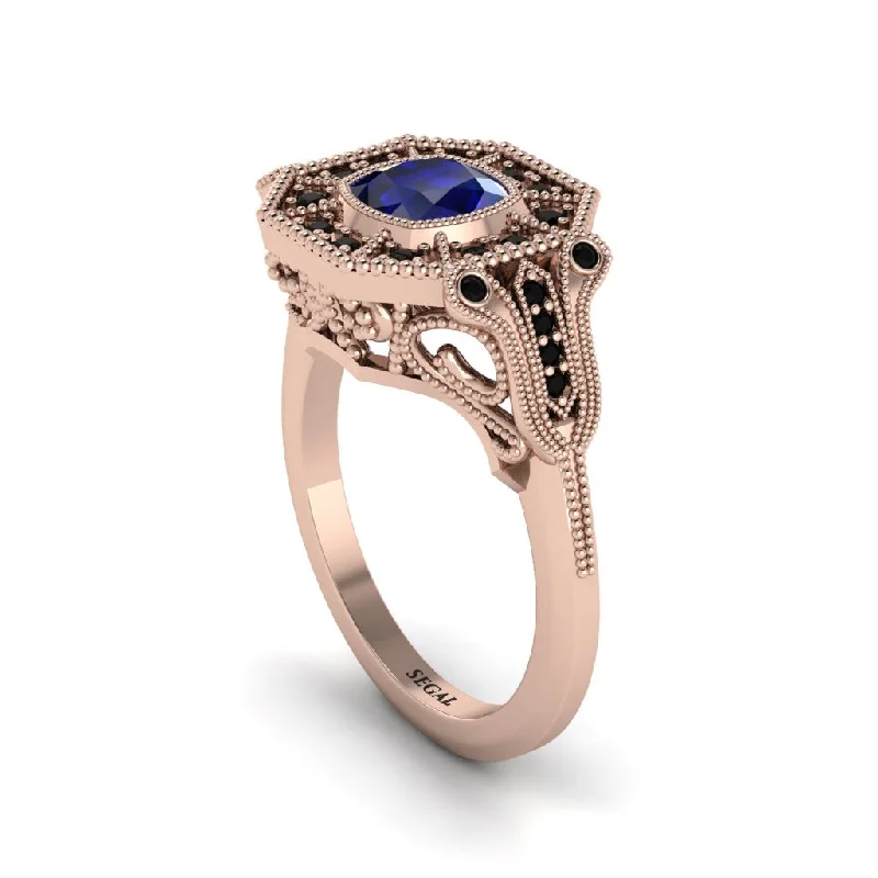 Women’s floral engagement ring-Sapphire Cushion Cut Art Deco Engagement Ring - Kristin No. 44