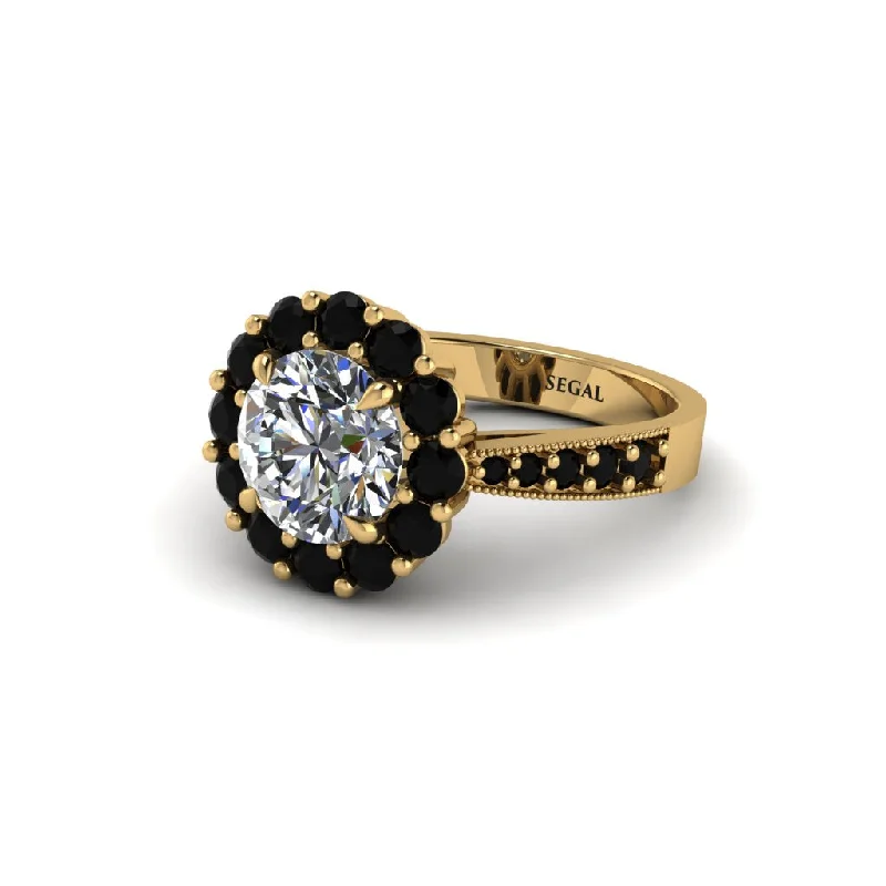 Women’s antique engagement ring-Black Diamond Round Halo Engagement Ring - Unity No. 31