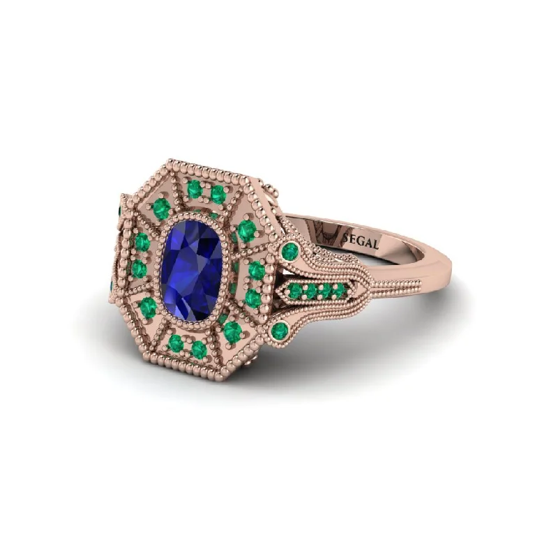 Women’s vintage engagement ring-Sapphire Cushion Cut Art Deco Engagement Ring - Alicia No. 29