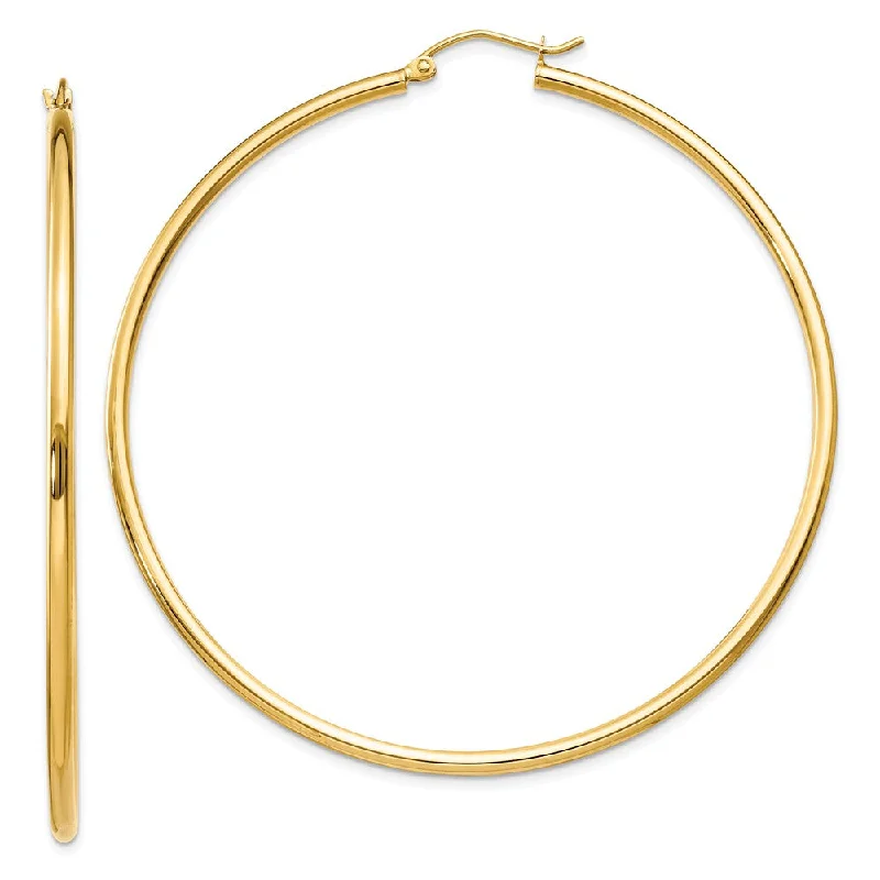 Women’s handmade earrings-2mm x 60mm 14k Yellow Gold Classic Round Hoop Earrings