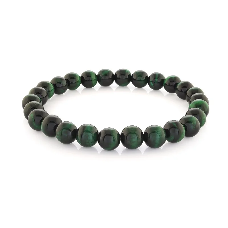 Women’s bangle bracelet-Green Tiger's Eye Bead Men's Stretch Bracelet