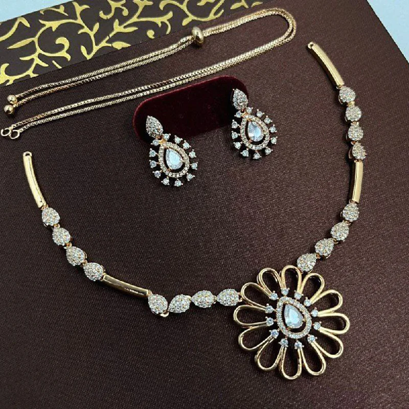 Women’s white gold necklace-Aamrapali Gold Plated Austrian Stone Necklace Set