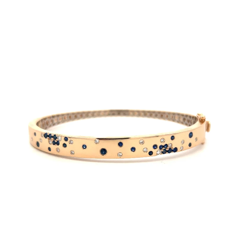 Women’s thick bracelet-14K Yellow Gold 0.79ctw Round Blue Sapphire & Diamond Bangle Bracelet