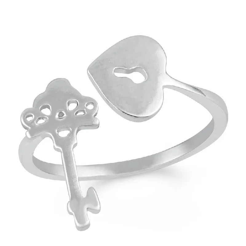 Women’s zircon ring-Mahi Heart and Key Adjustable Finger ring