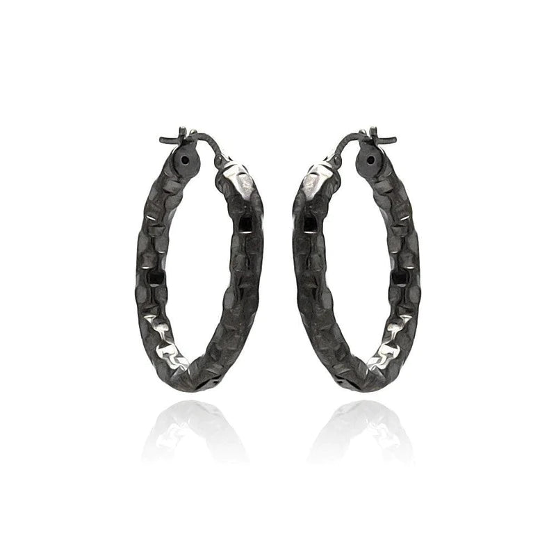 Women’s sapphire earrings-Silver 925 Black Rhodium Plated Oval Hoop Earrings