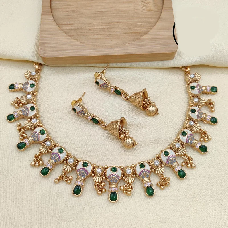 Women’s birthstone necklace-Jewel Addiction Copper Rajwadi Finish Pota Stone Necklace Set