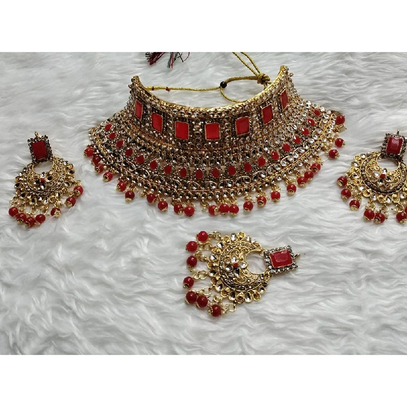 Women’s choker necklace-Kumavat Jewels Gold Plated Kundan Stone And  Beads Choker Necklace Set