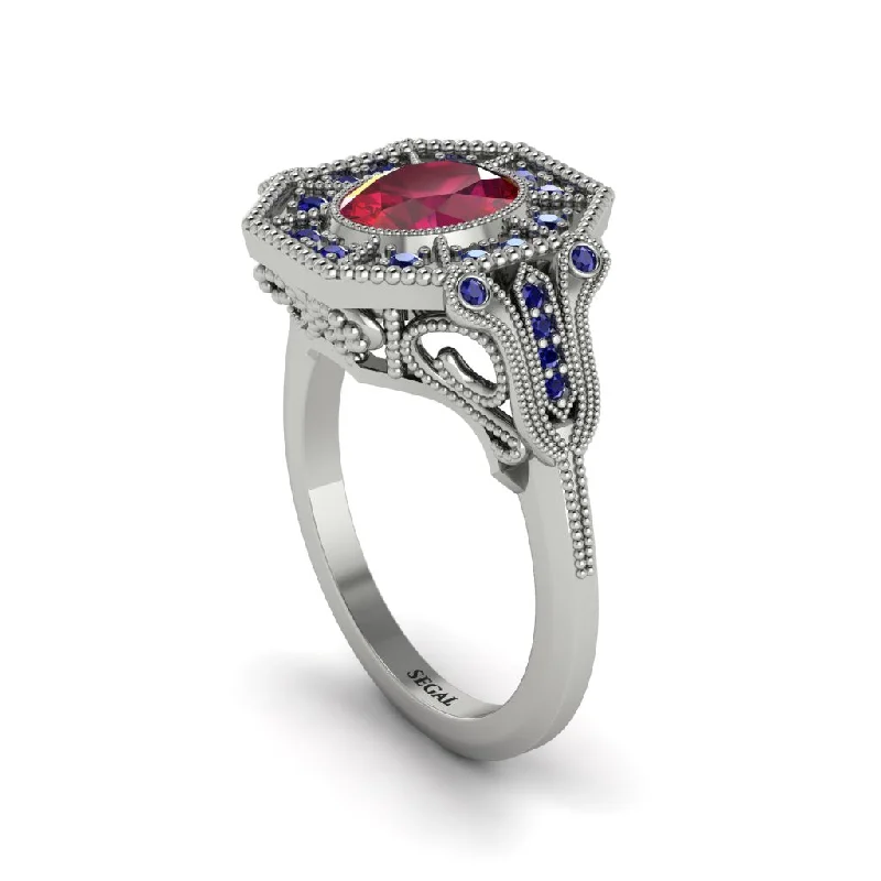 Women’s princess diamond ring-Ruby Oval Cut Art Deco Engagement Ring - Tabitha No. 72