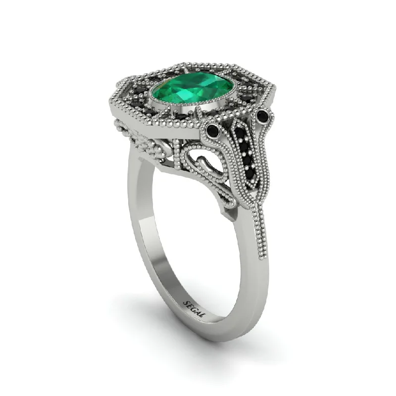 Women’s luxury diamond engagement ring-Emerald Oval Cut Art Deco Engagement Ring - Tabitha No. 36