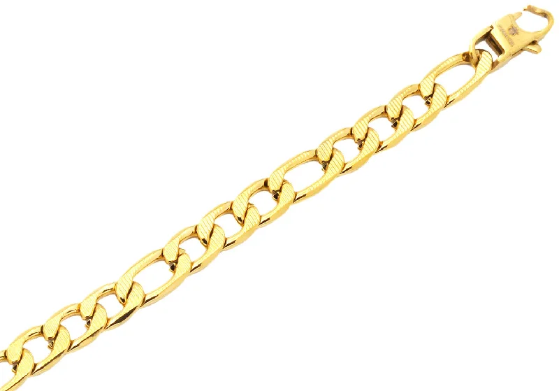 Women’s zodiac bracelet-Mens Gold Plated Textured Stainless Steel Figaro Link Chain Bracelet