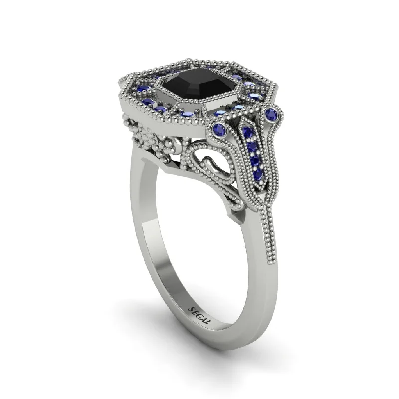 Women’s platinum engagement ring-Black Diamond Emerald Cut Art Deco Engagement Ring - Dawn No. 69