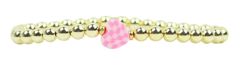 Women’s adjustable bracelet-Stacker Stretch Bracelet - Pink Checkered Heart