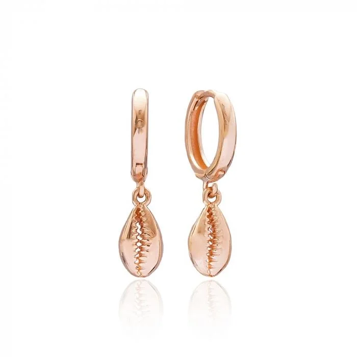 Women’s stud drop earrings-Rose Gold Cowrie Shell Earrings - Sterling Silver