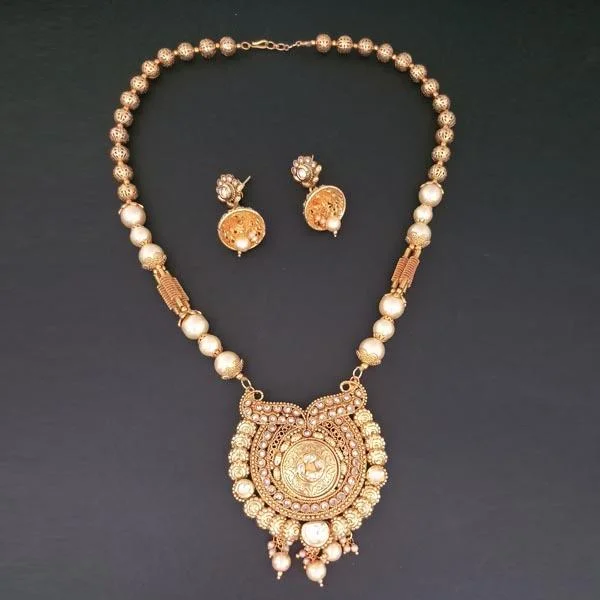 Women’s chic statement necklace-Darshana Jewels AD Stone Pearl Copper Necklace Set - FAP0183B