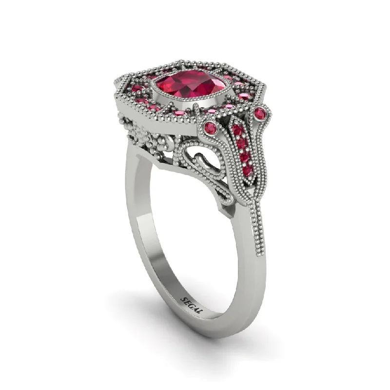 Women’s square engagement ring-Ruby Cushion Cut Art Deco Engagement Ring - Kristin No. 57