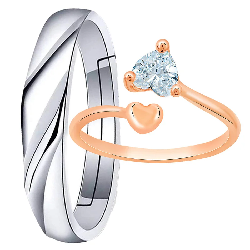 Women’s sterling silver ring-Mahi Valentine Gifts Dual Heart Adjustable Couple Ring with Cubic Zirconia (FRCO1103183M)