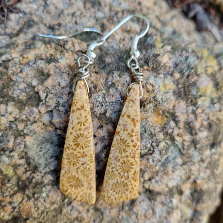 Women’s stud drop earrings-Fossil Coral Stone - Boho Earrings