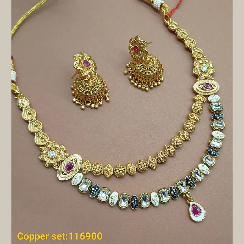 Women’s classic pearl necklace-Padmawati Bangles Copper Gold Plated Necklace Set