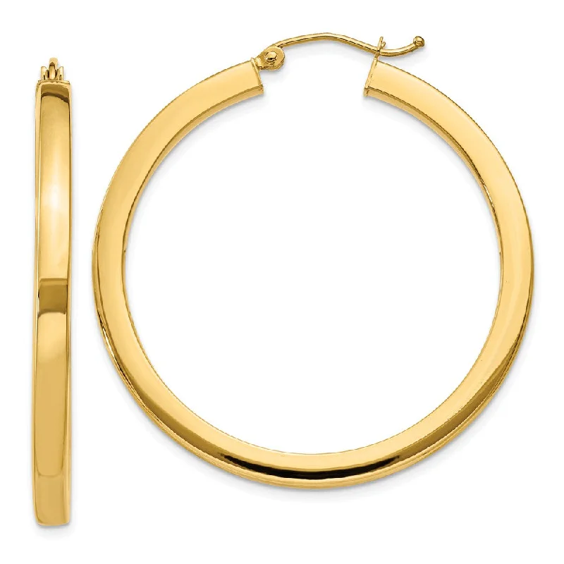 Women’s black earrings-3mm, 14k Yellow Gold Square Tube Round Hoop Earrings, 40mm (1 1/2 In)