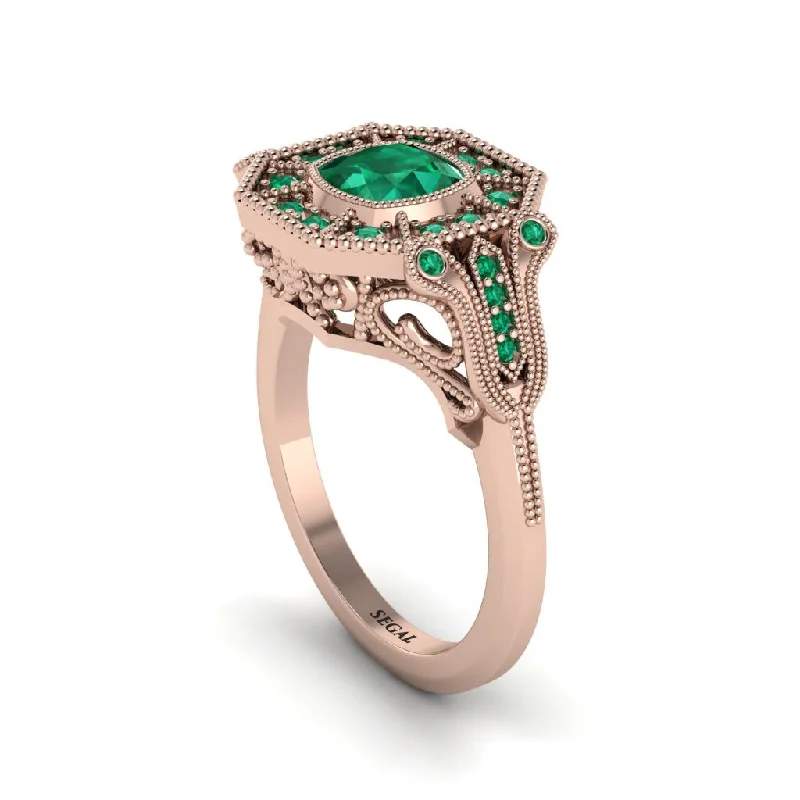 Women’s contemporary engagement ring-Emerald Cushion Cut Art Deco Engagement Ring - Kristin No. 20