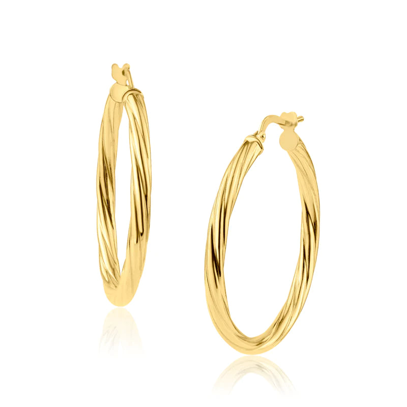 Women’s colorful gemstone earrings-Silver 925 Gold Plated Silver Twisted 3mm Hoop Earrings