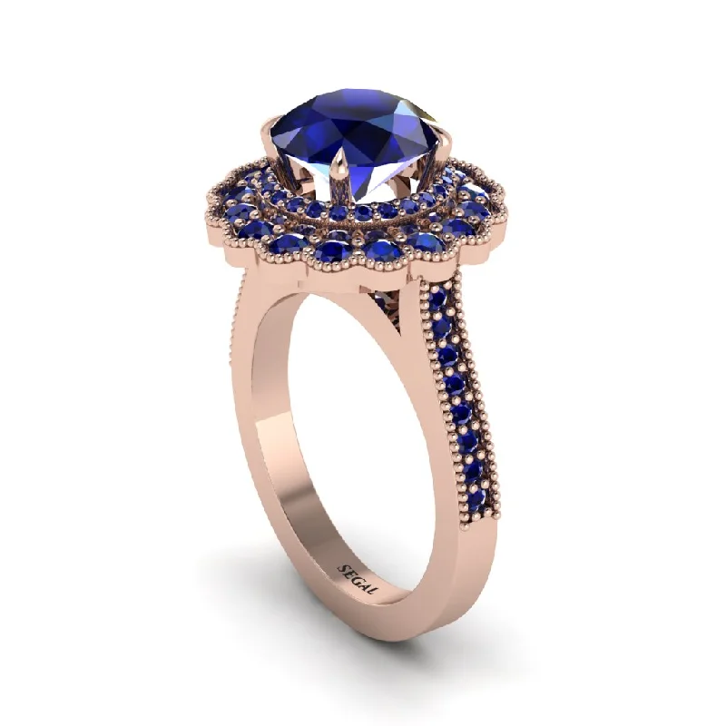 Women’s halo diamond engagement ring-Sapphire Double Halo Cathedral Engagement Ring - Deirdre No. 74