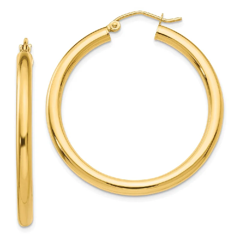 Women’s drop earrings-3mm x 35mm 14k Yellow Gold Classic Round Hoop Earrings