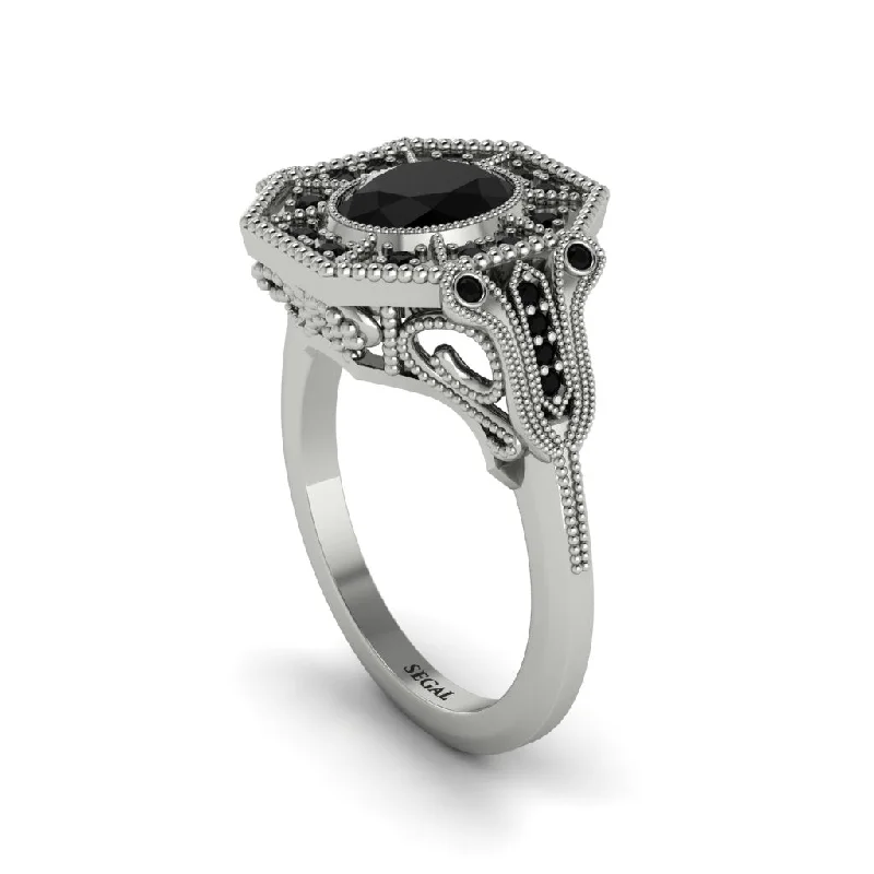 Women’s beautiful engagement ring-Black Diamond Oval Cut Art Deco Engagement Ring - Tabitha No. 39