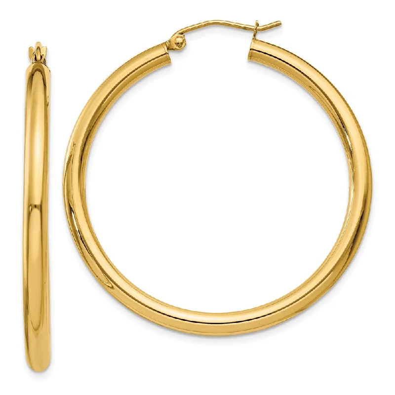 Women’s animal-shaped earrings-3mm, 14k Yellow Gold Classic Round Hoop Earrings, 40mm (1 1/2 Inch)