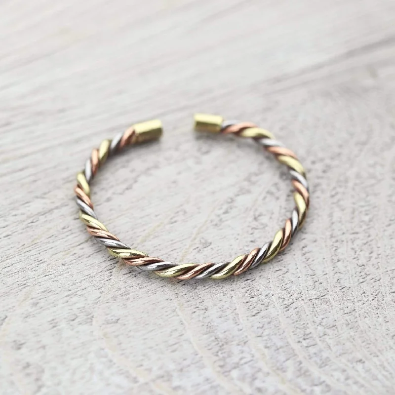 Women’s minimalist gold bracelet-Astrological Bangle Three Metal Bracelet