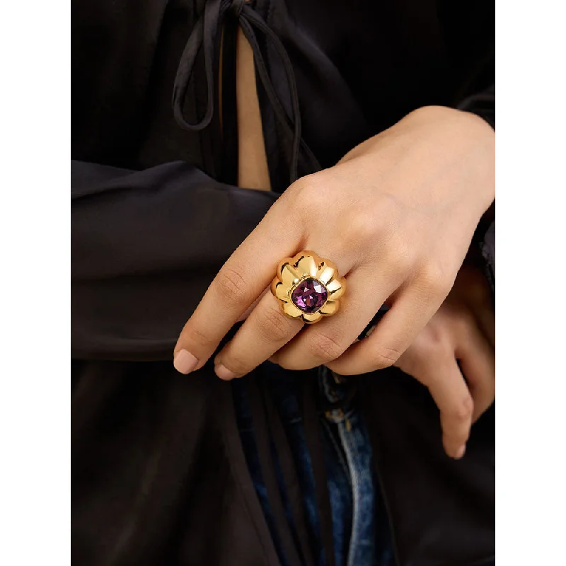 Women’s cocktail ring-Isharya Pink Things Statement in 18Kt Gold Plated Ring