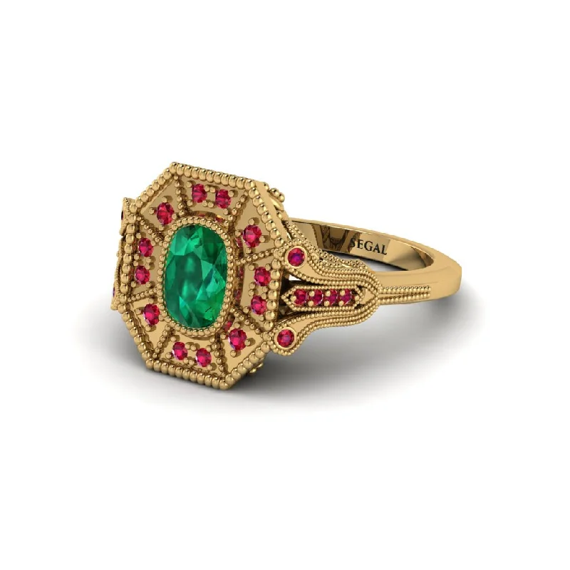 Women’s commitment ring-Emerald Cushion Cut Art Deco Engagement Ring - Alicia No. 49