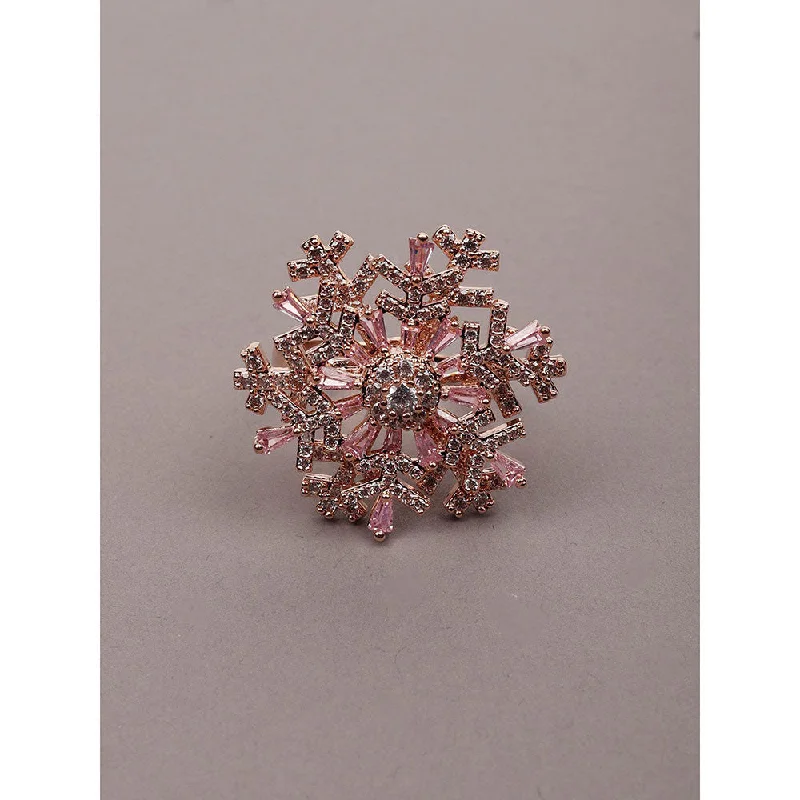 Women’s titanium ring-Odette Exquisite Pink Crystal Floral Finger Ring