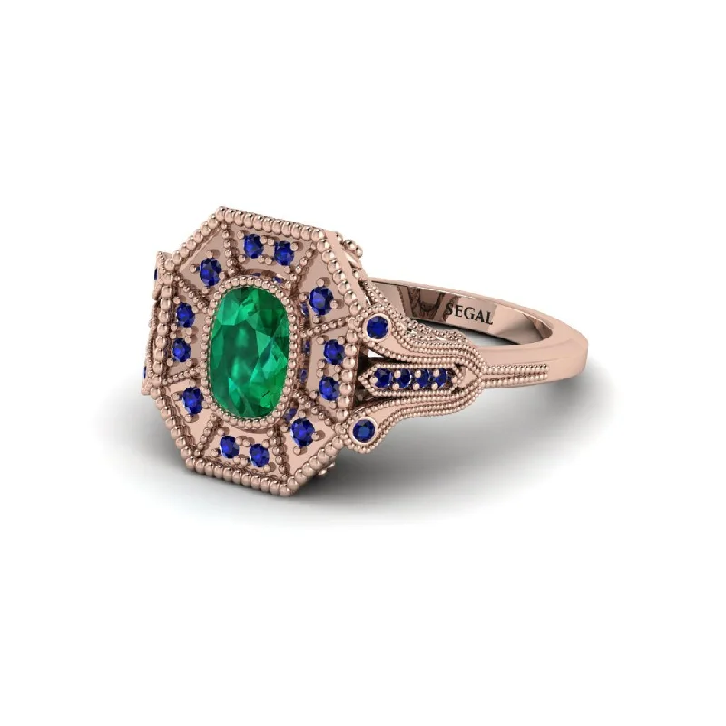 Women’s platinum engagement ring-Emerald Cushion Cut Art Deco Engagement Ring - Alicia No. 65