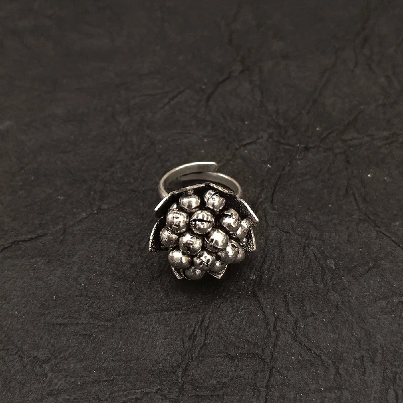 Women’s floral ring-Deep Jewell Oxidised Plated Grapes Adjustable Ring