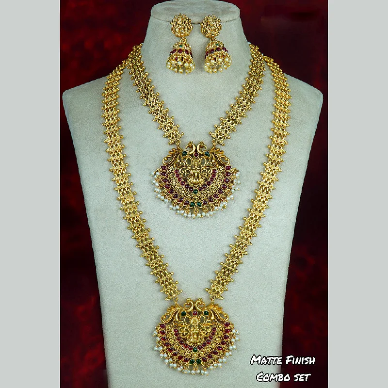 Women’s crystal pendant necklace-Diksha Collection Gold Plated Matte Finish Temple Necklace Combo